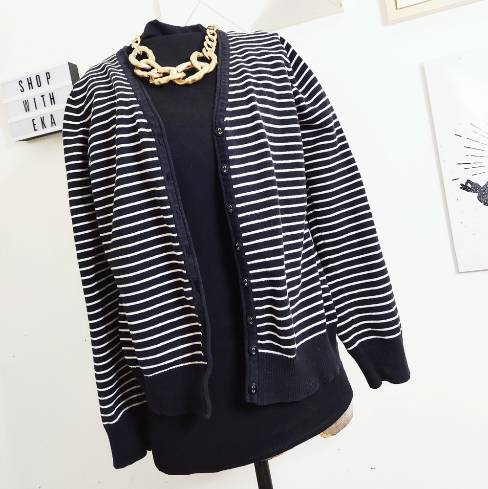 Black and white stripe button down cardigan